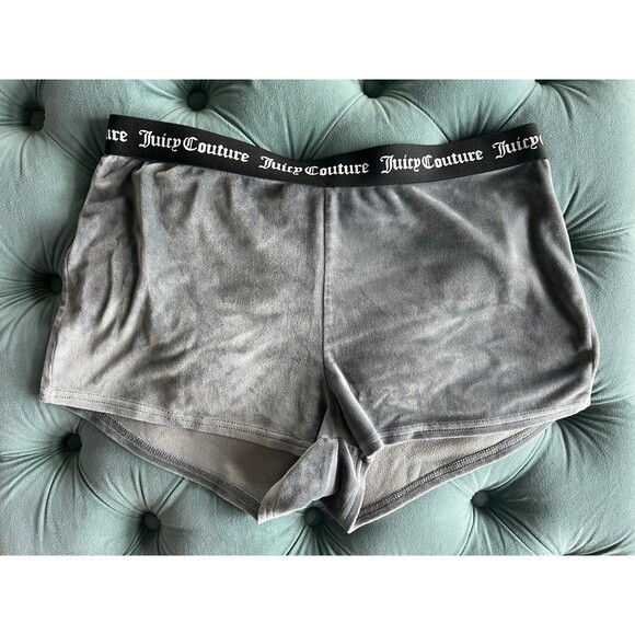 Juicy Couture Y2k Velvet Velour Drawstring Shorts Lounge Gray Large L - Picture 2 of 4